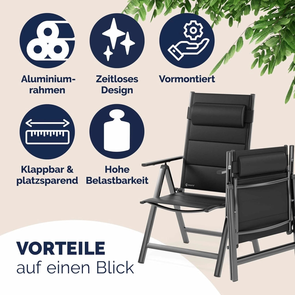 Set 2 Sedie da Giardino Schienale Regolabile 8 Livelli Supporto Lombare Alluminio Carico Max.120 kg Campeggio