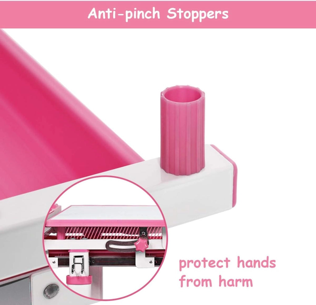 Set Scrivania e Sedia per Bambini 3-12 Anni, Altezza e Angolo Regolabile e Multifunzionale, Con Lampada di Protezione per gli Occhie Cornice per la Lettura (ROSA)