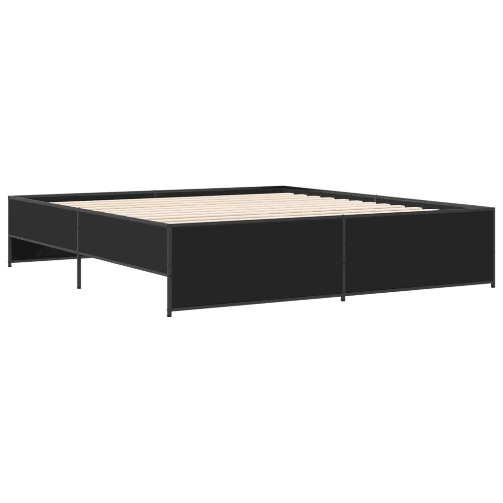 Letto matrimoniale | Letto per adulti | Giroletto Nero 200x200 cm in Legno Multistrato e Metallo