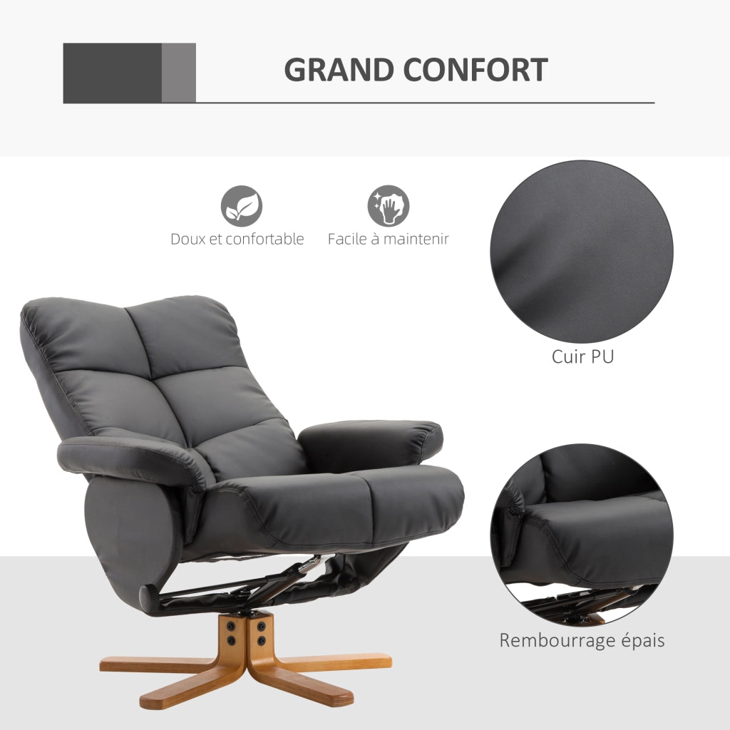 Poltrona relax reclinabile con poggiapiedi e rivestimento similpelle ¨C zephmum ¨C colore nero