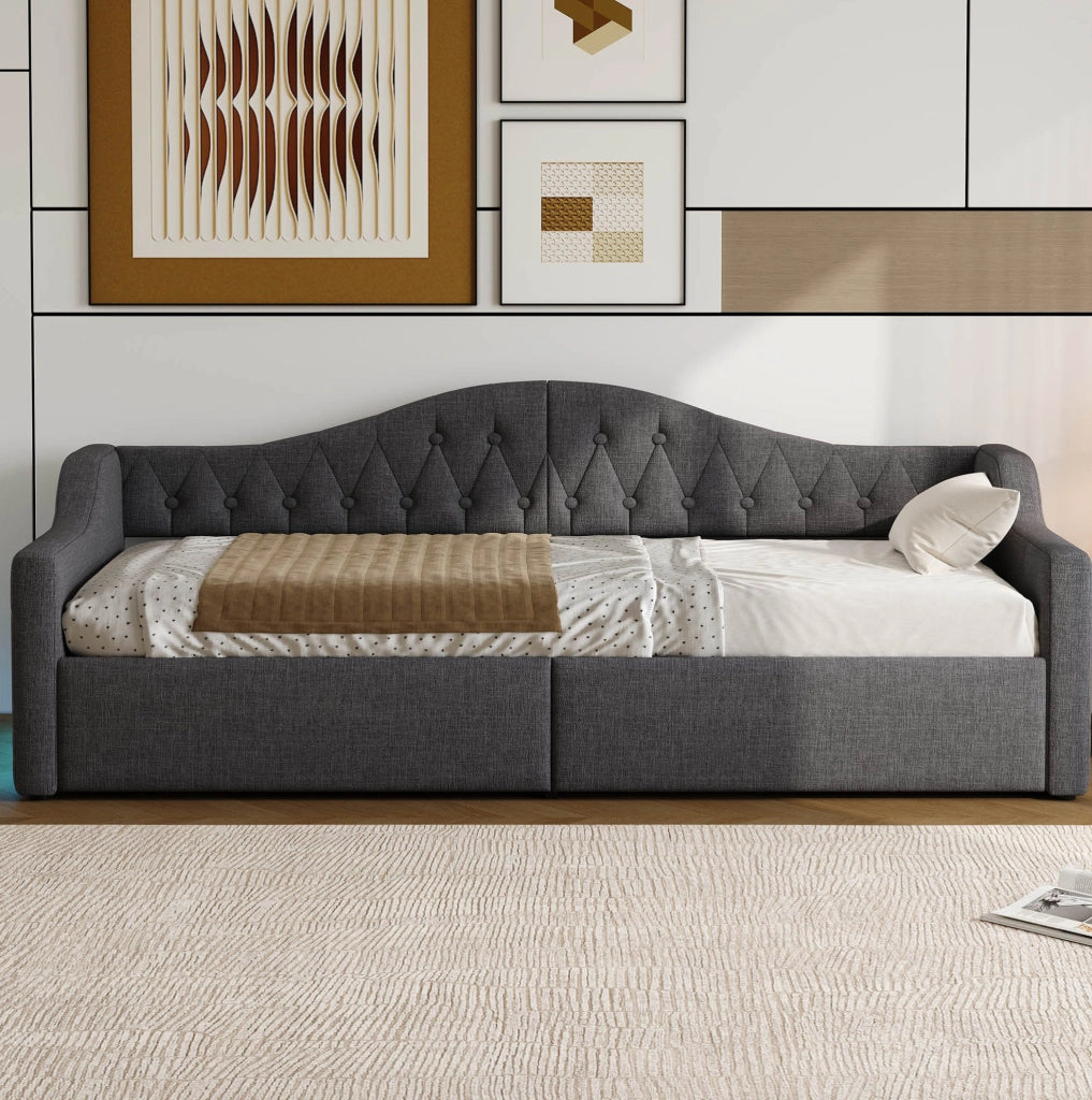 Letto da giorno imbottito 90x200 cm con LED e contenitore