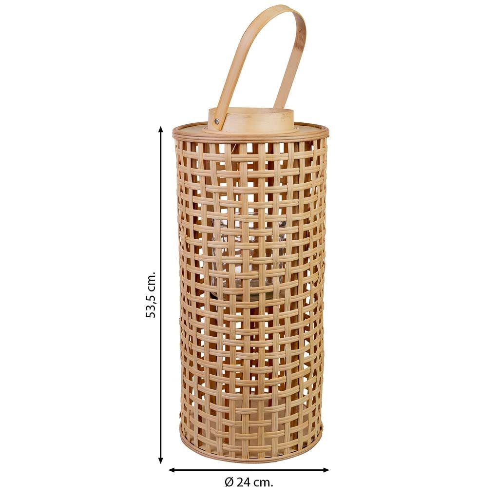 Lanterna bambù con contenitore vetro per candela D24x53,5h cm