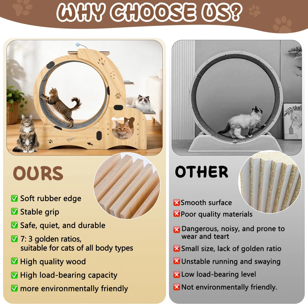 RUOTA PER GATTI 6-in-1 in legno naturale, grande, per interni