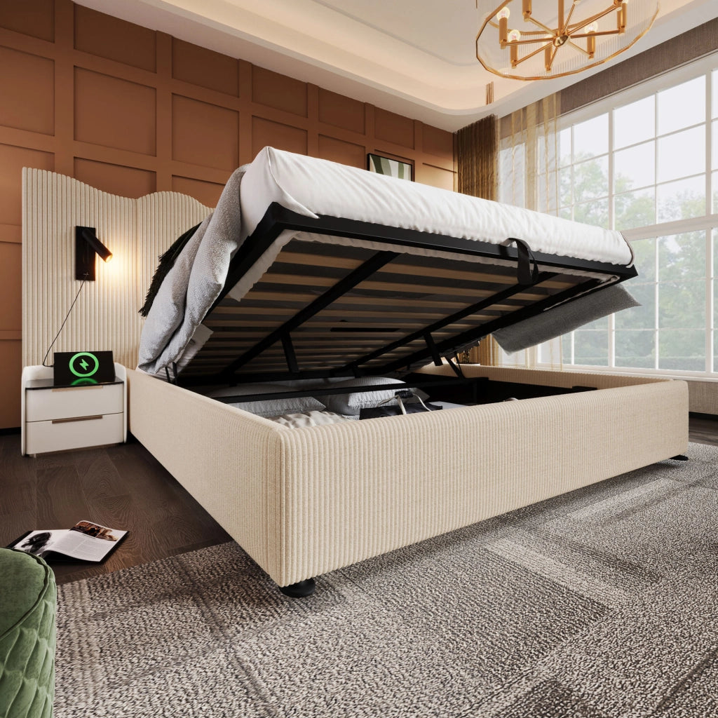 Letto matrimoniale contenitore 180x200 cm con luce e USB-C