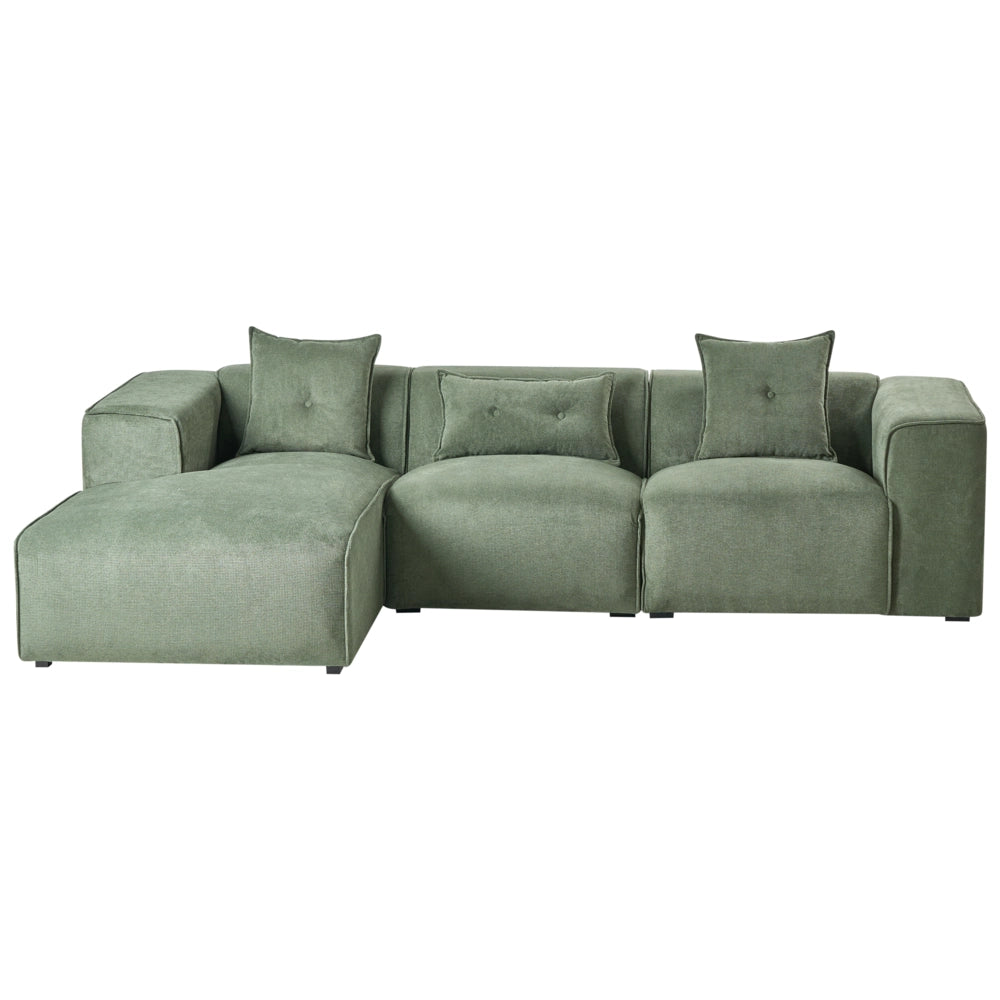 Divano Angolare Ciniglia Verde Scuro 3 Posti Cuscini Extra versione sinistra stile Moderno