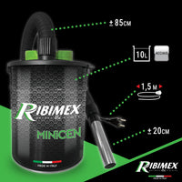 Aspiracenere Elettrico Minicen 800 Watt con Filtro HEPA Lavabile Bidone in Acciaio 10 Litri per Stufe e Camini Ribimex