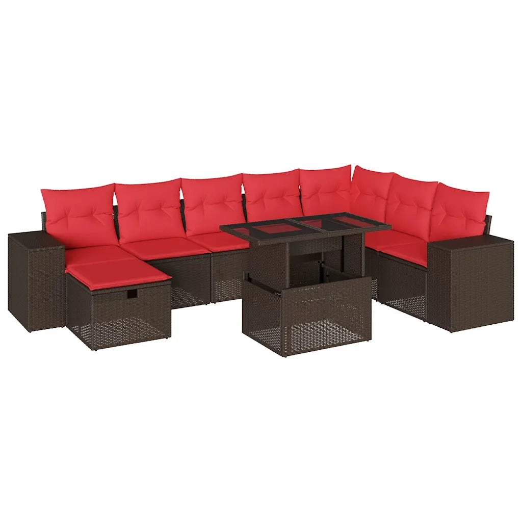Set Divani da Giardino 9 pz con Cuscini Marrone in Polyrattan 3275354