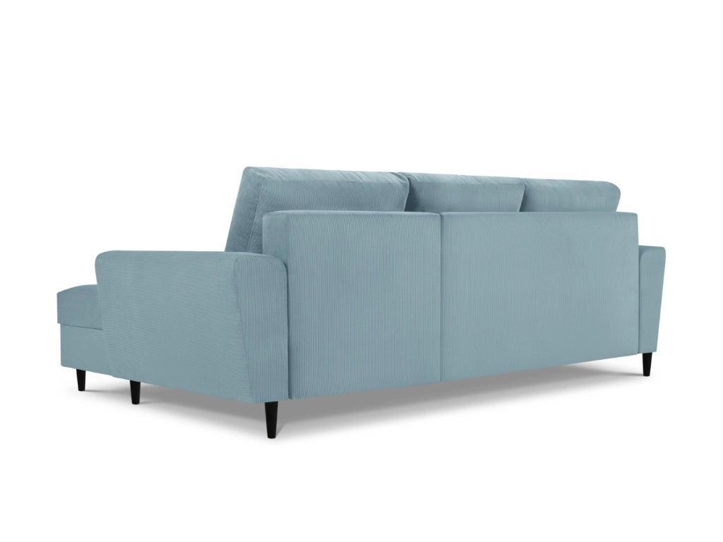 Cosmopolitan Design - Divano convertibile angolare destro con contenitore "Kyoto" 4 posti in velluto a coste azzurro 