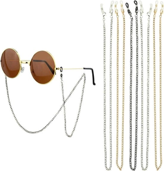 Bracciale per occhiali da sole 3 pezzi - catena da sole catena spettacolare catena antiscivolo in metallo per occhiali da lettura per uomini e donne sport (argento oro nero 29,92 pollici di lunghezza)