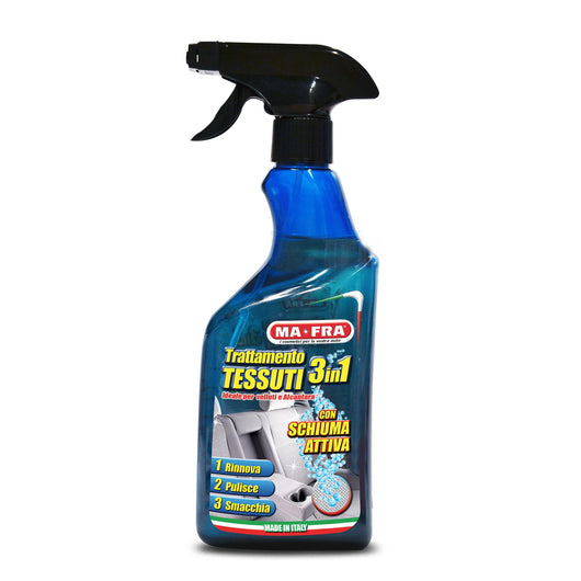 Trattamento Tessuti 3 in 1 Detergente Smacchiante e Ravvivante per Sedili e Tappezzeria Auto in Tessuto o Alcantara 500 ml Ma-Fra