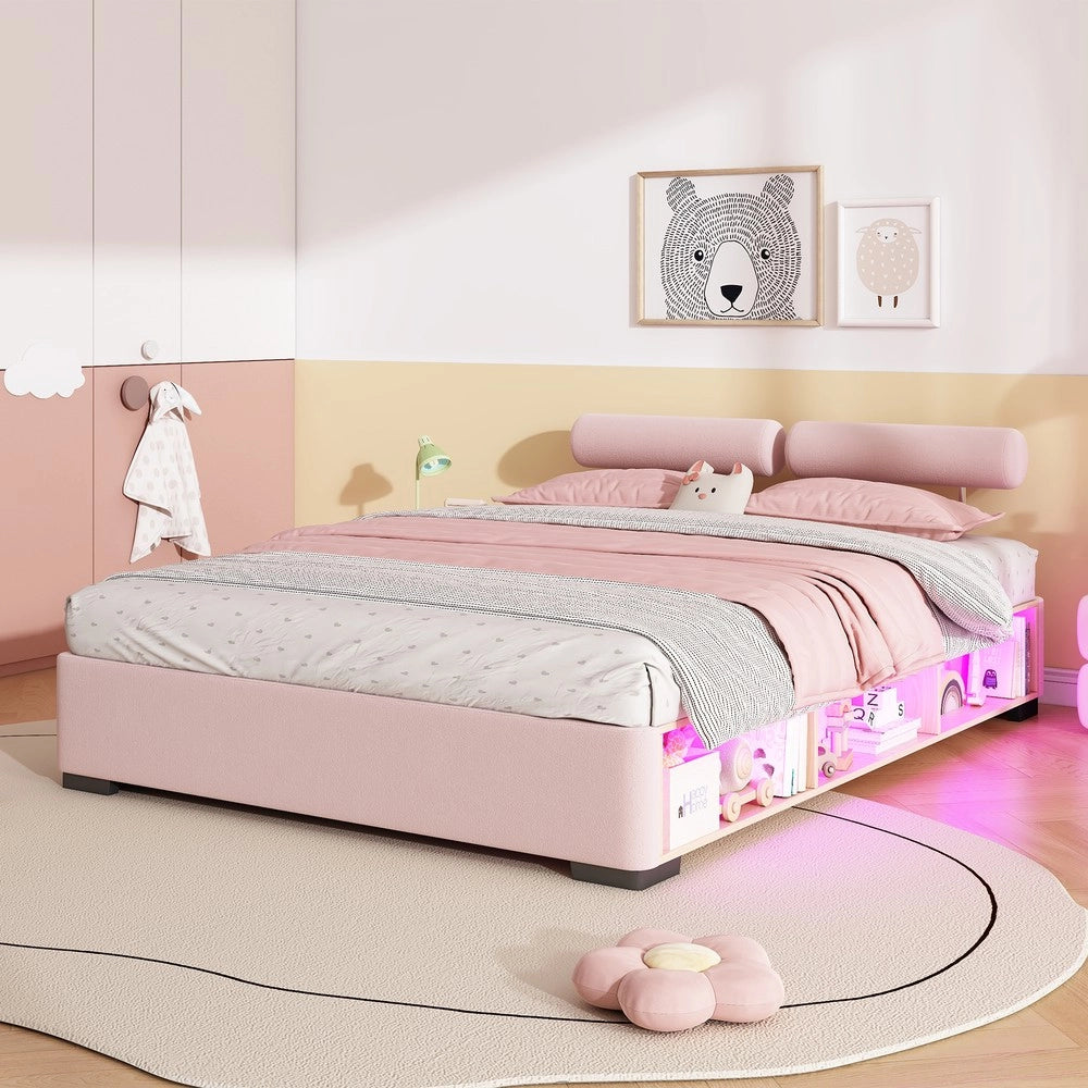 Letto imbottito per bambini ¨C Minimal ¨C Rosa con LED 140x200 cm