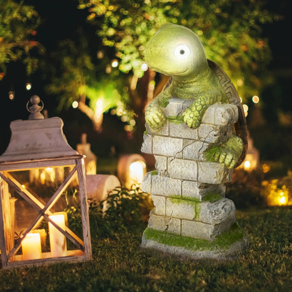 Statua da Giardino Tartaruga Piccola con Luci Solare ¨C Zephmum ¨C Verde