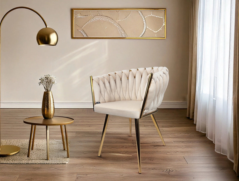 Poltrona in velluto beige, sedia imbottita da pranzo – Elise - SDPL11ELPD