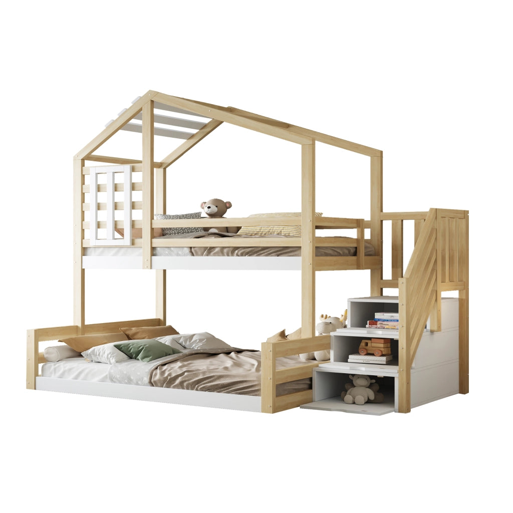 Letto a castello con finestra in pino 90x200 cm