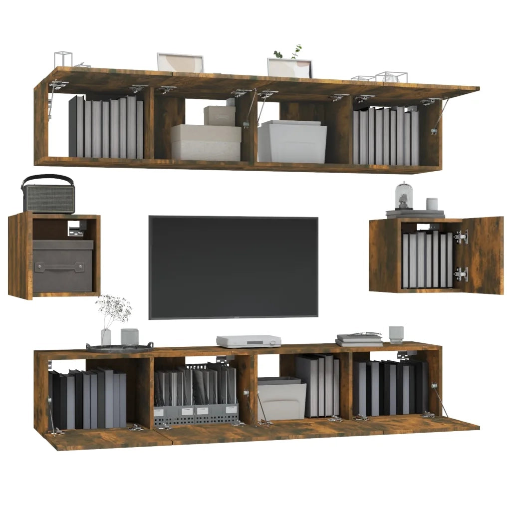 Set di Mobili Porta TV 6 pz Rovere Fumo in Legno Multistrato 3114363