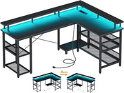 Bureau da Gaming con LED - 150 × 102 cm - Reversibile - con 2 prese di corrente e 2 porte USB - con piastra di alimentazione - fibra di carbonio