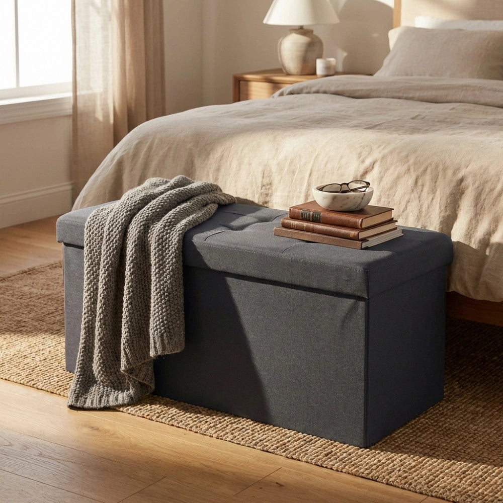 POUF CONTENITORE RETTANGOLARE IN STOFFA NERO