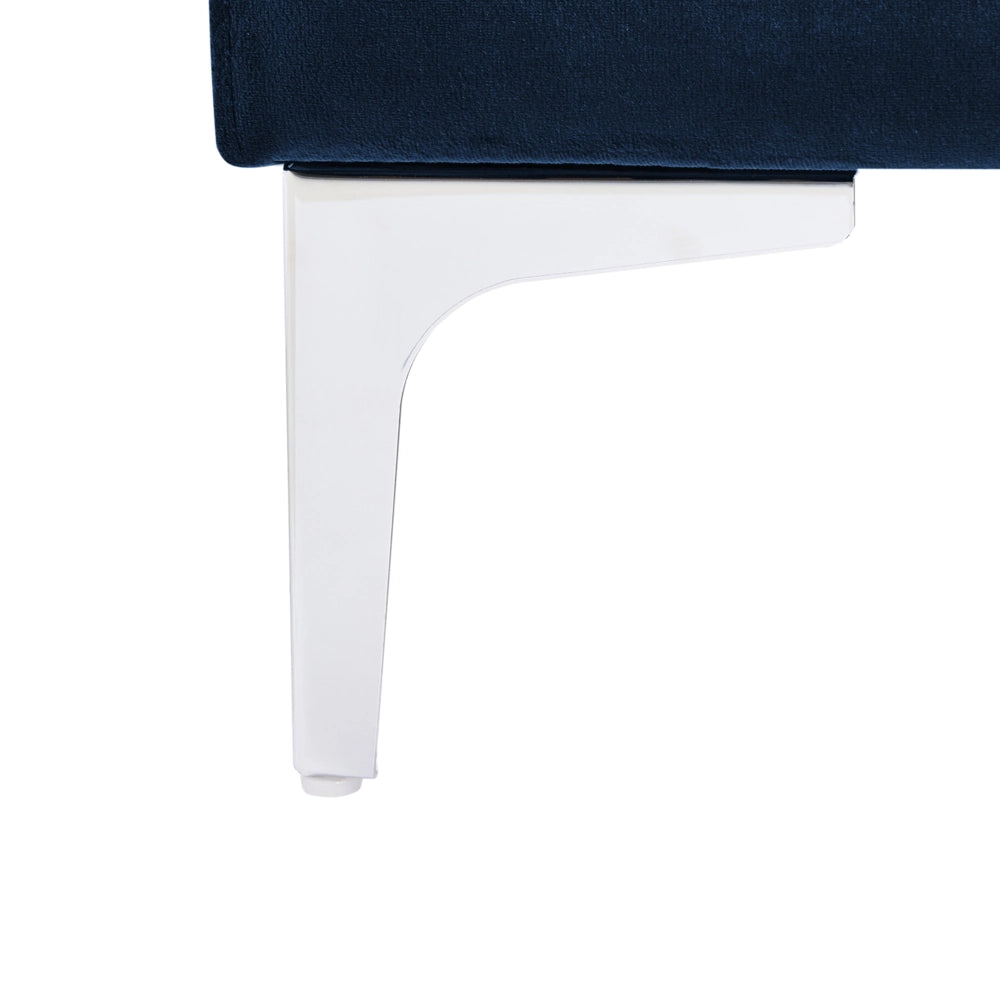 Ottomana con cuscino superiore in velluto blu marino ottomana Gambe in metallo argentato Stile glamour