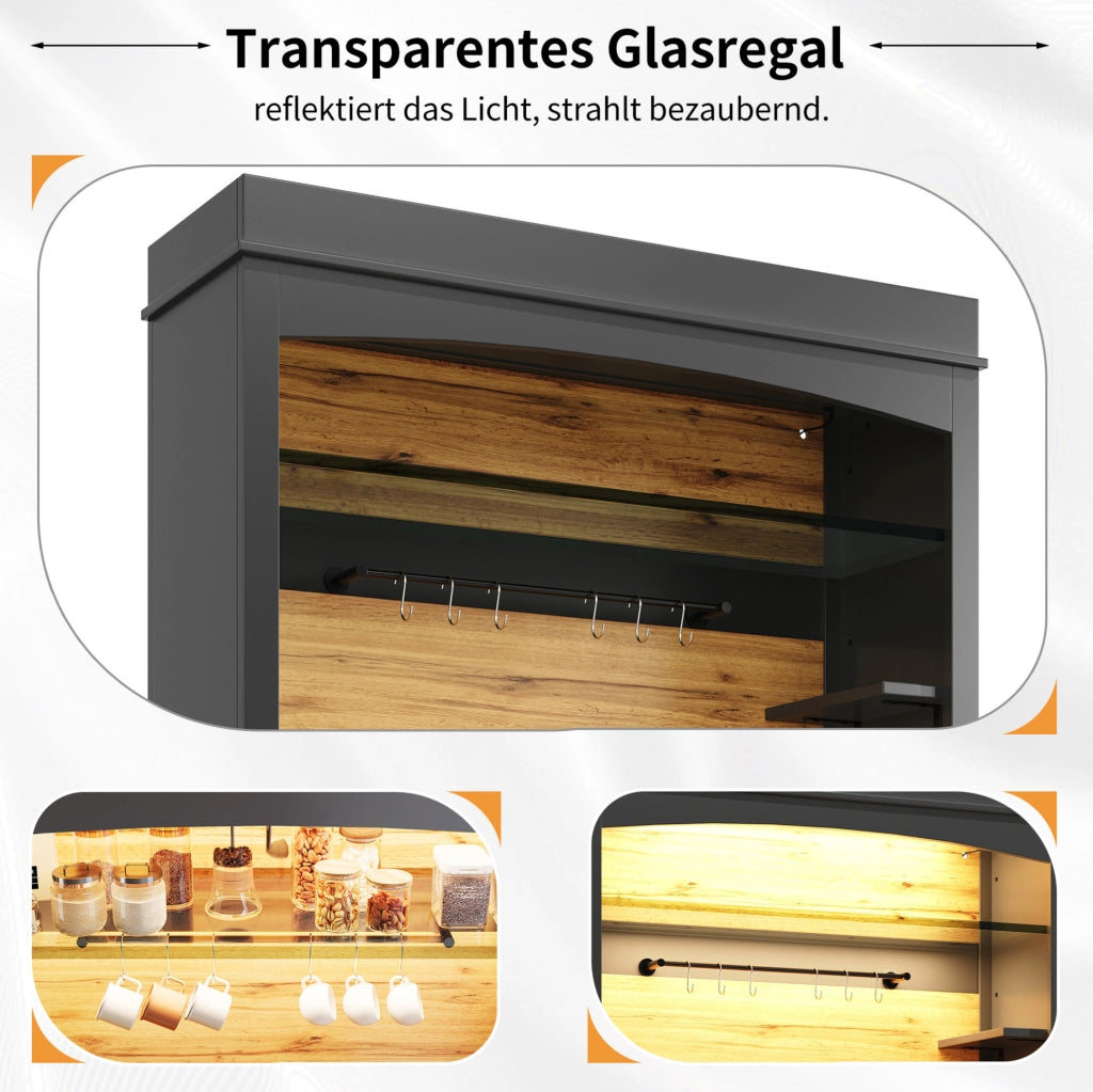 Credenza alta da cucina con LED USB, 107x43x184 cm, nera