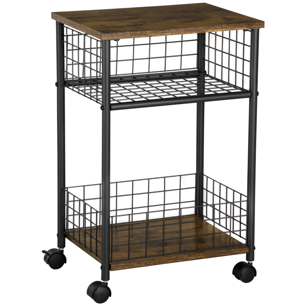 Carrello da cucina con cestino e scaffale 4 ruote ¨C zephmum ¨C 40x30x62 cm nero marrone