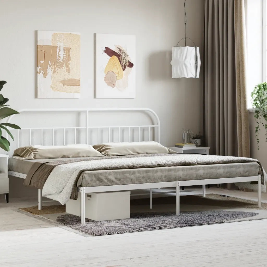 Letto matrimoniale | Letto per adulti | Giroletto con Testiera Metallo Bianco 200x200 cm