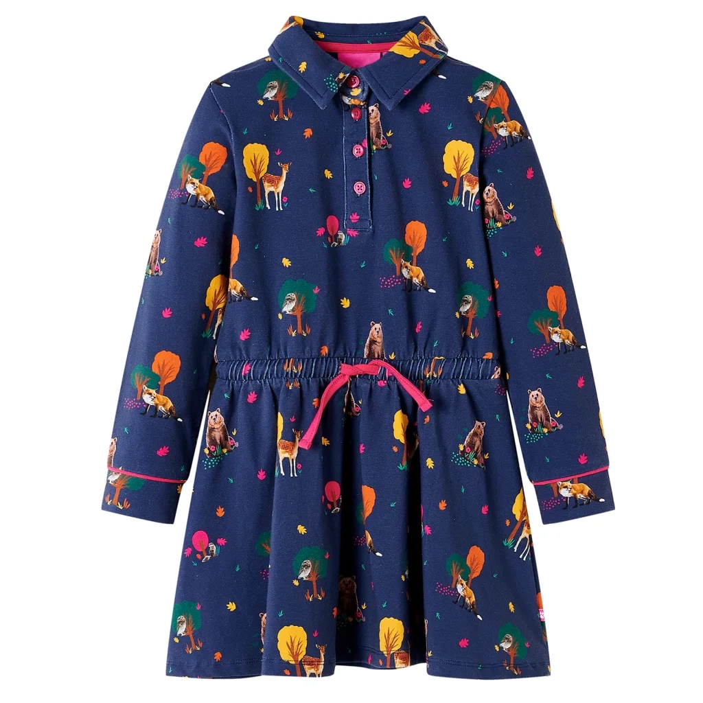 Abito Bambina Maniche Lunghe e Coulisse Blu Marino 116cod mxl 84809