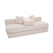 divano modulare in chenille con tasche laterali e base antiscivolo; beige