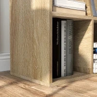 Libreria Panca 2 in 1, Design Contemporaneo, 6 Scomparti, 3 Cuscini Inclusi, 102L x 30l x 61H cm, Rovere e Grigio