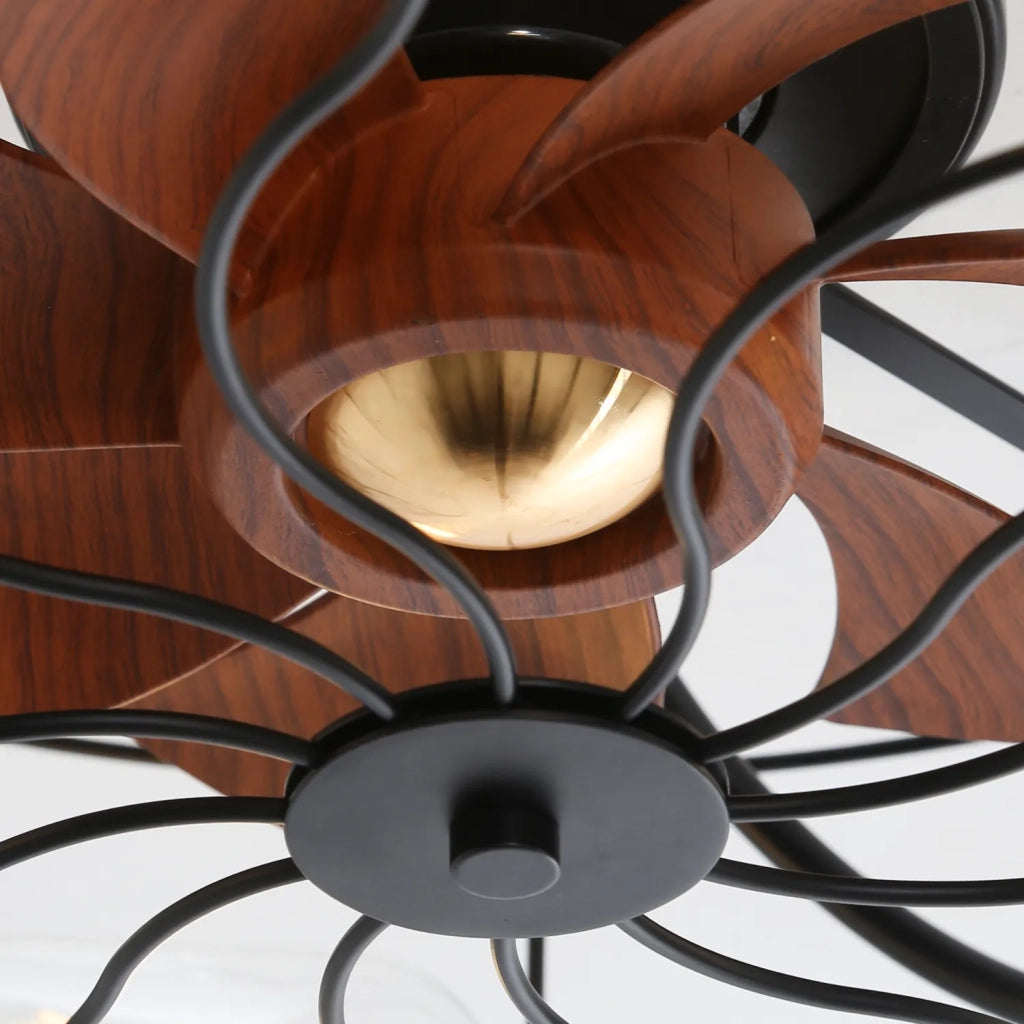 Ventilatore da soffitto cage 20" nero con luce, 7 pale ABS e telecomando