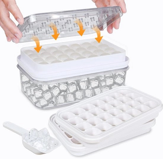 Forma di cubetto di ghiaccio - supporto per cubetti di ghiaccio con coperchio e scatola - 56 cubetti di ghiaccio - forma di cubetto di ghiaccio in silicone BPA libero per whiskey cocktails e bevande