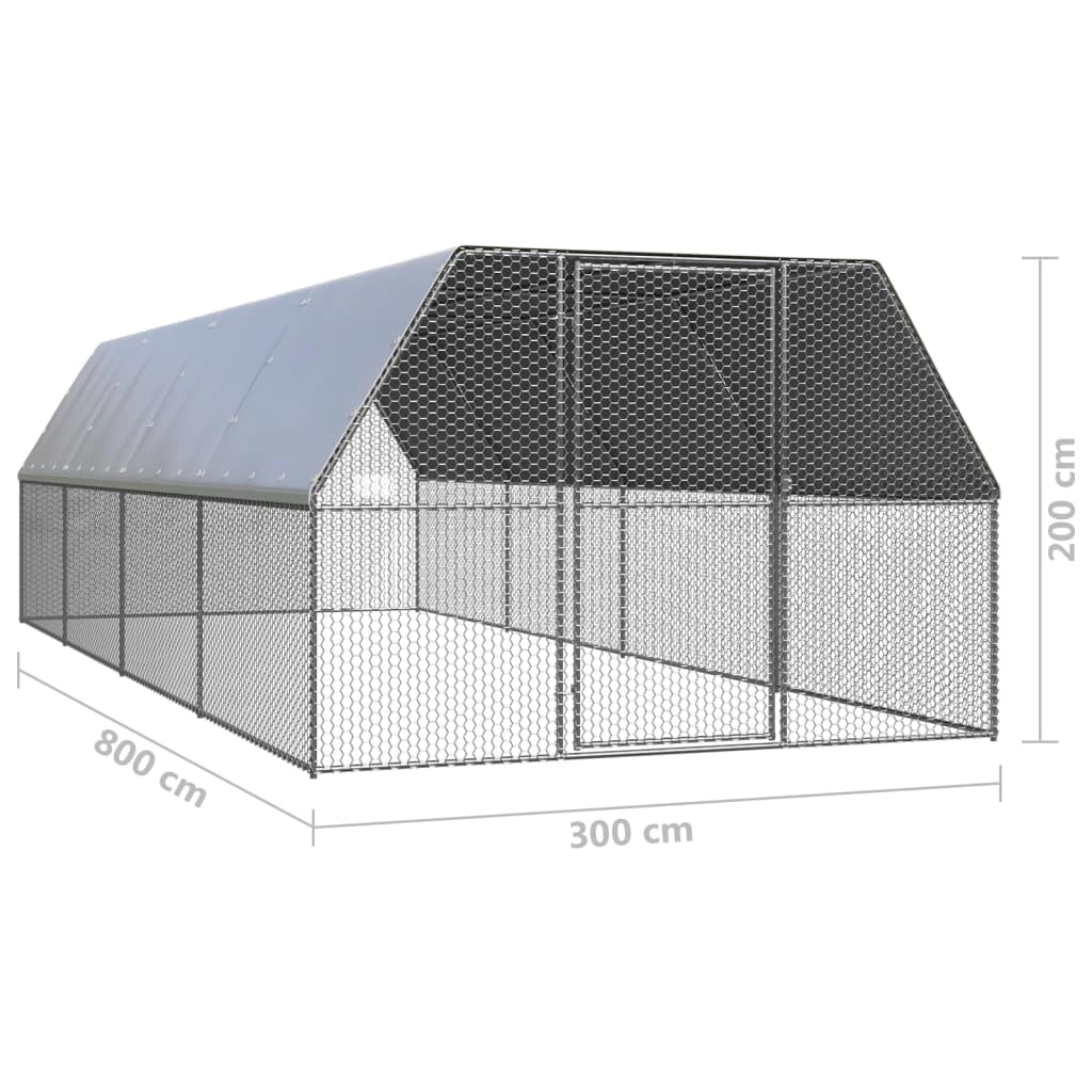 Pollaio da esterno 3 x 8 x 2 m in acciaio zincato con tetto impermeabile 02_0001696