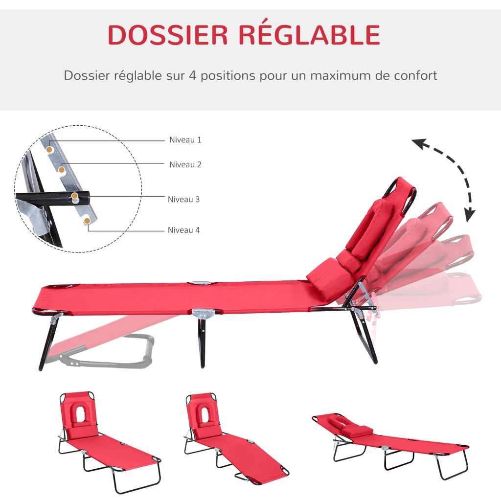 Chaise Longue Pieghevole con Cuscini ¨C Zephmum ¨C Rosso