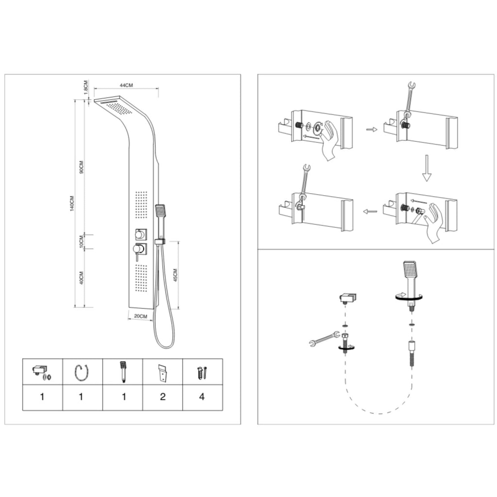 Em colonna doccia jungle acciaio inox spazzolata 4 funzioni con cascata doccetta miscelatore acqua calda fredda