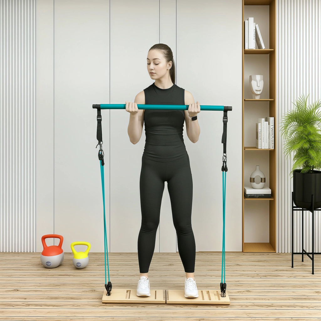 Set Pilates con barra e bande elastiche ¨C zephmum ¨C blu, tavola inclinabile regolabile