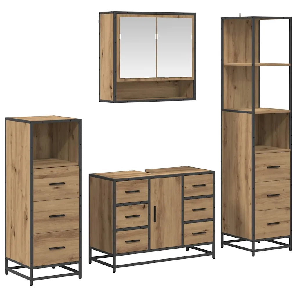 Set di mobili per il bagno con porta 4 pcs rovere artigianale 3402463