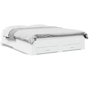 Letto matrimoniale | Letto per adulti | Giroletto con Cassetti Bianco 150x200 cm in Legno Multistrato