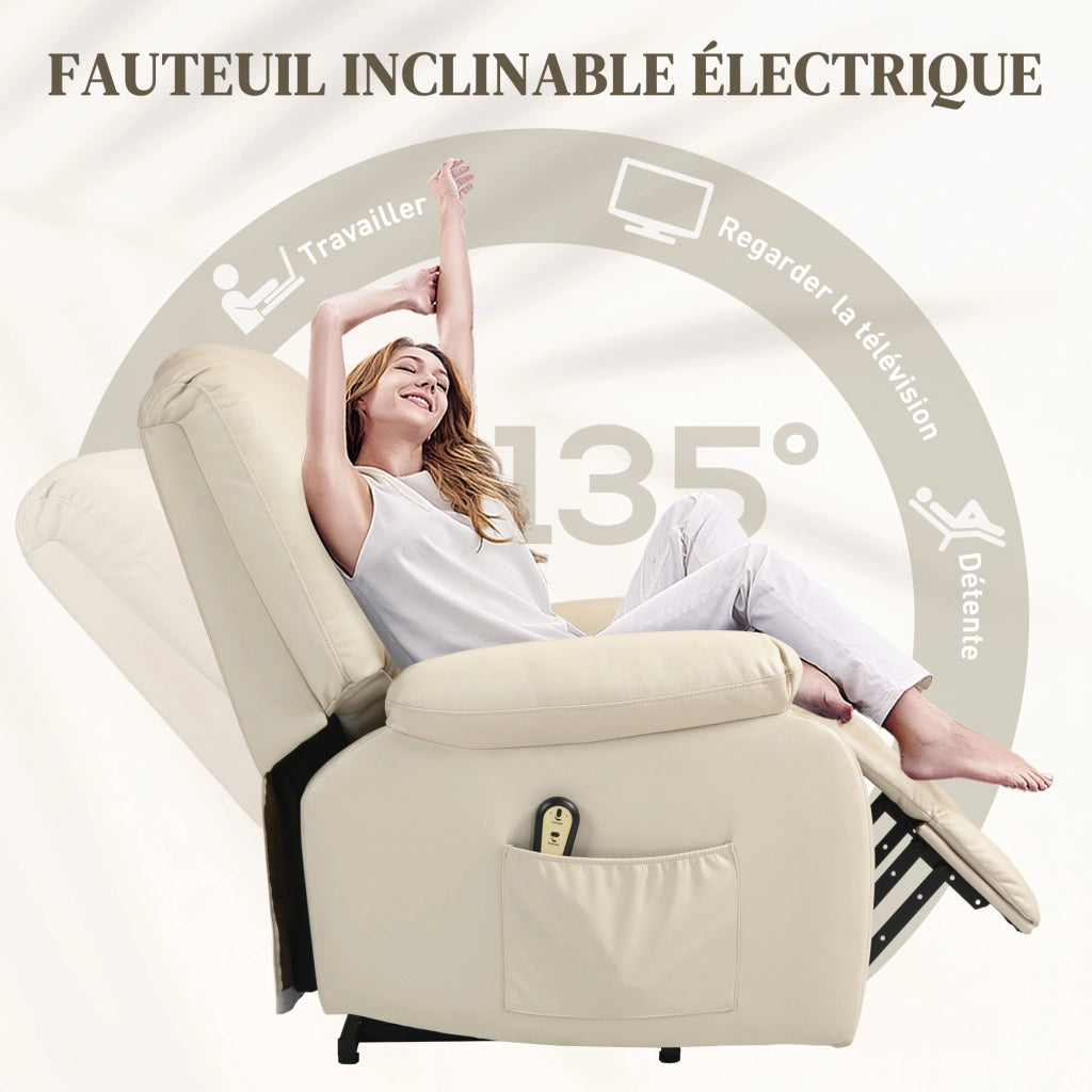 Poltrona relax elettrica alzapersona reclinabile con poggiapiedi e telecomando ¨C Xylo ¨C Beige