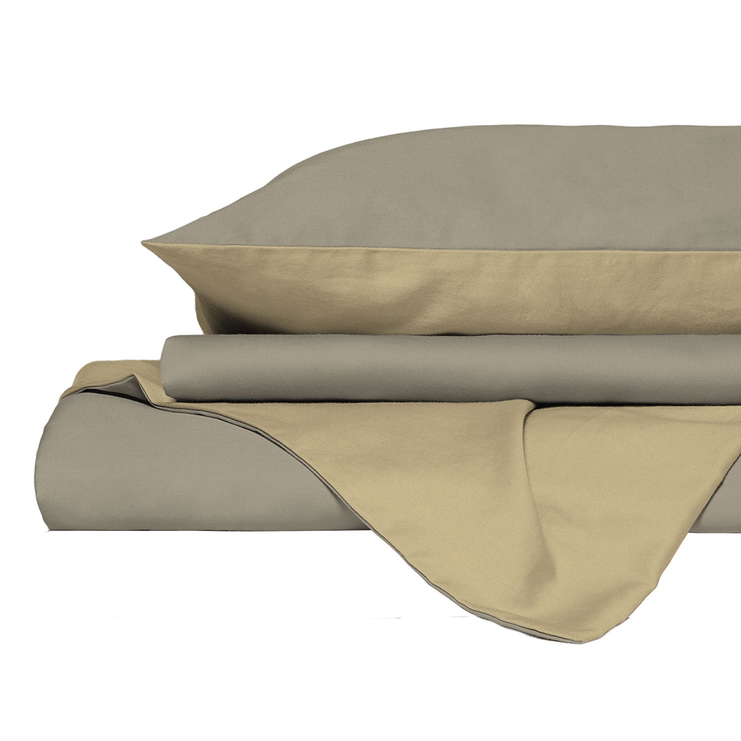 Copripiumino Piazza E Mezza con Sacco e Federe in Tinta Unita Double Face Linea Vera Tortora e Panna