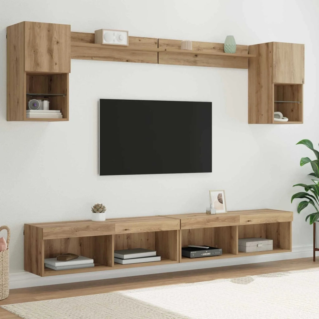 Unità a muro per TV con LED con led 6 pcs Rovere artigianale 3402956