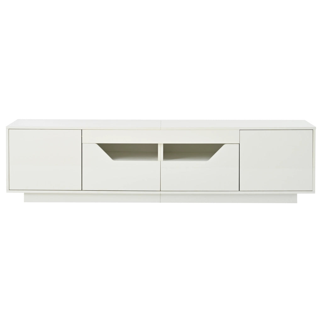 Mobile TV da Terra con 2 Ante; 2 Cassetti e LED; Frontale Lucido; per Soggiorno; 180??40??45 cm; in Truciolare; Bianco