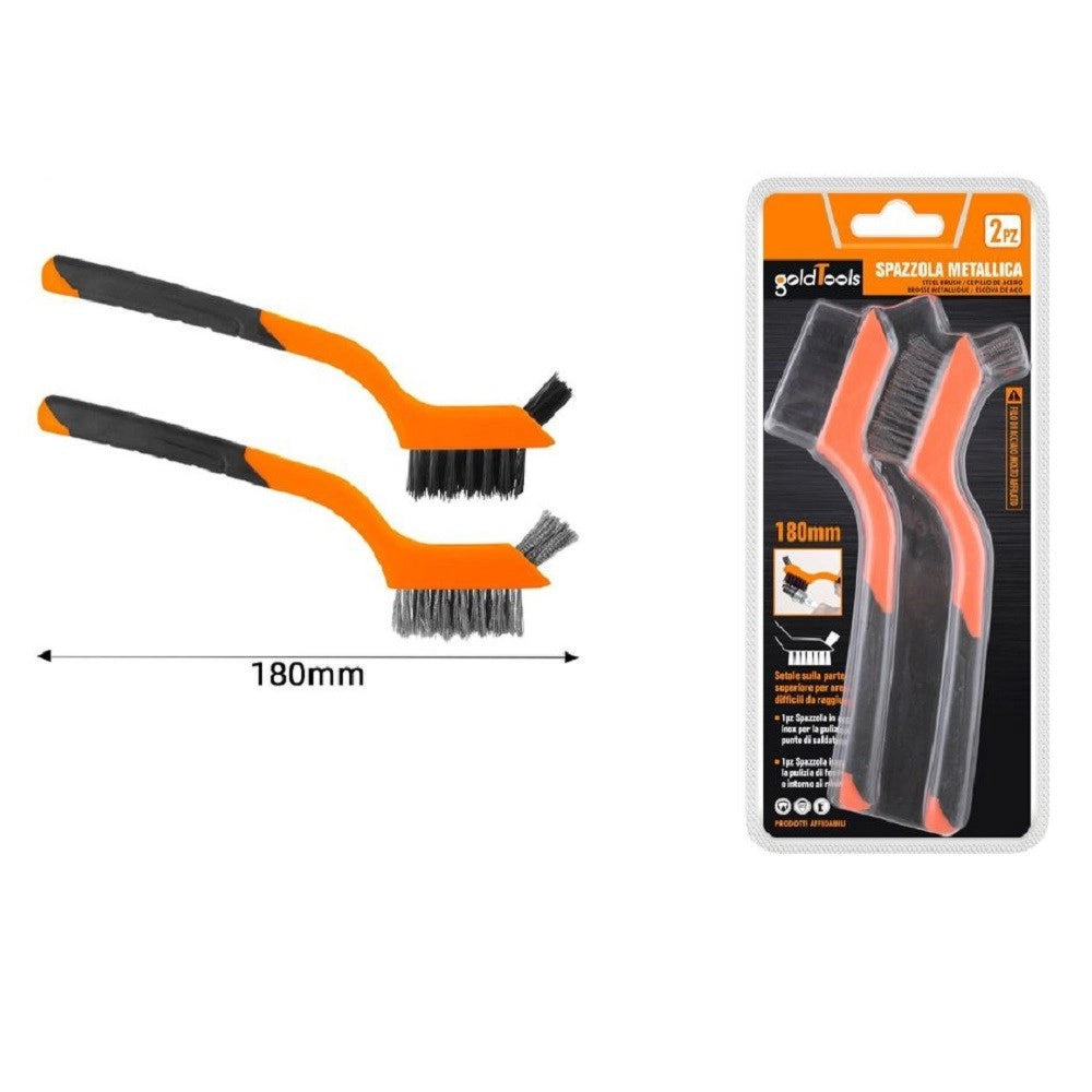 Trade Shop - Set 2 Pezzi Spazzole Metalliche 180mm Con Impugnatura Morbida Per Pulizia 57234 -
