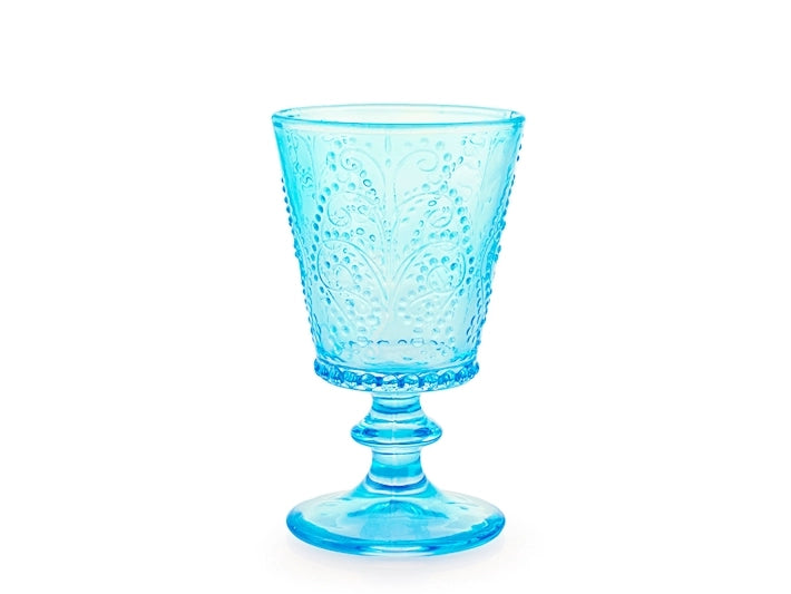 Set quattro calici garden in vetro lavorato colore azzurro cl 25