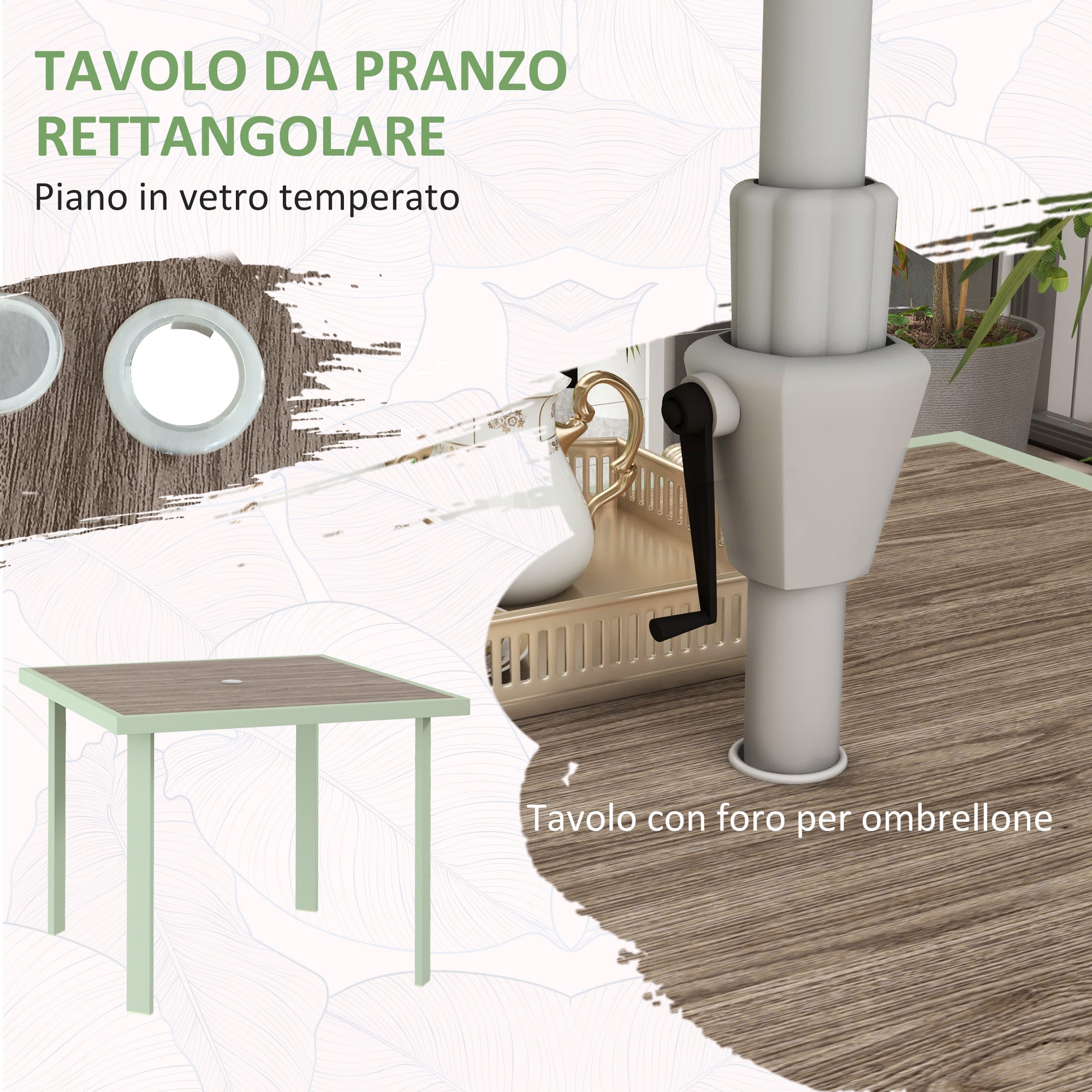 Set Tavolo e 4 Sedie con Braccioli da Giardino in Tessuto a Rete e Acciaio Verde