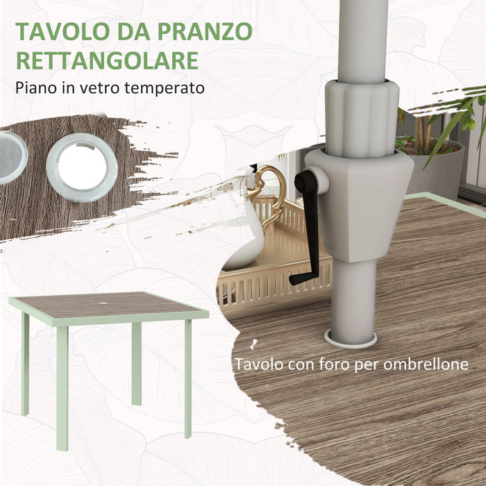 Set Tavolo e 4 Sedie con Braccioli da Giardino in Tessuto a Rete e Acciaio Verde