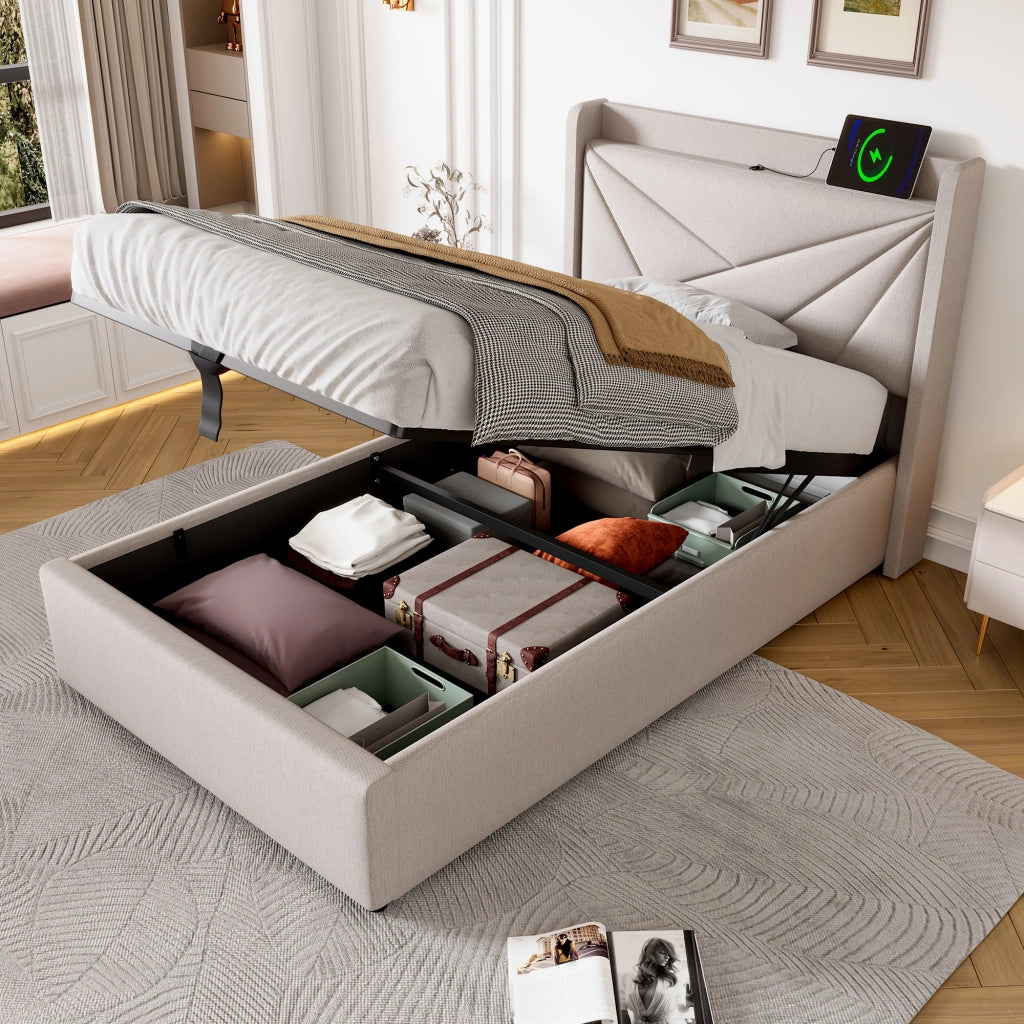 letto imbottito cotone lino beige 90 x 200 cm