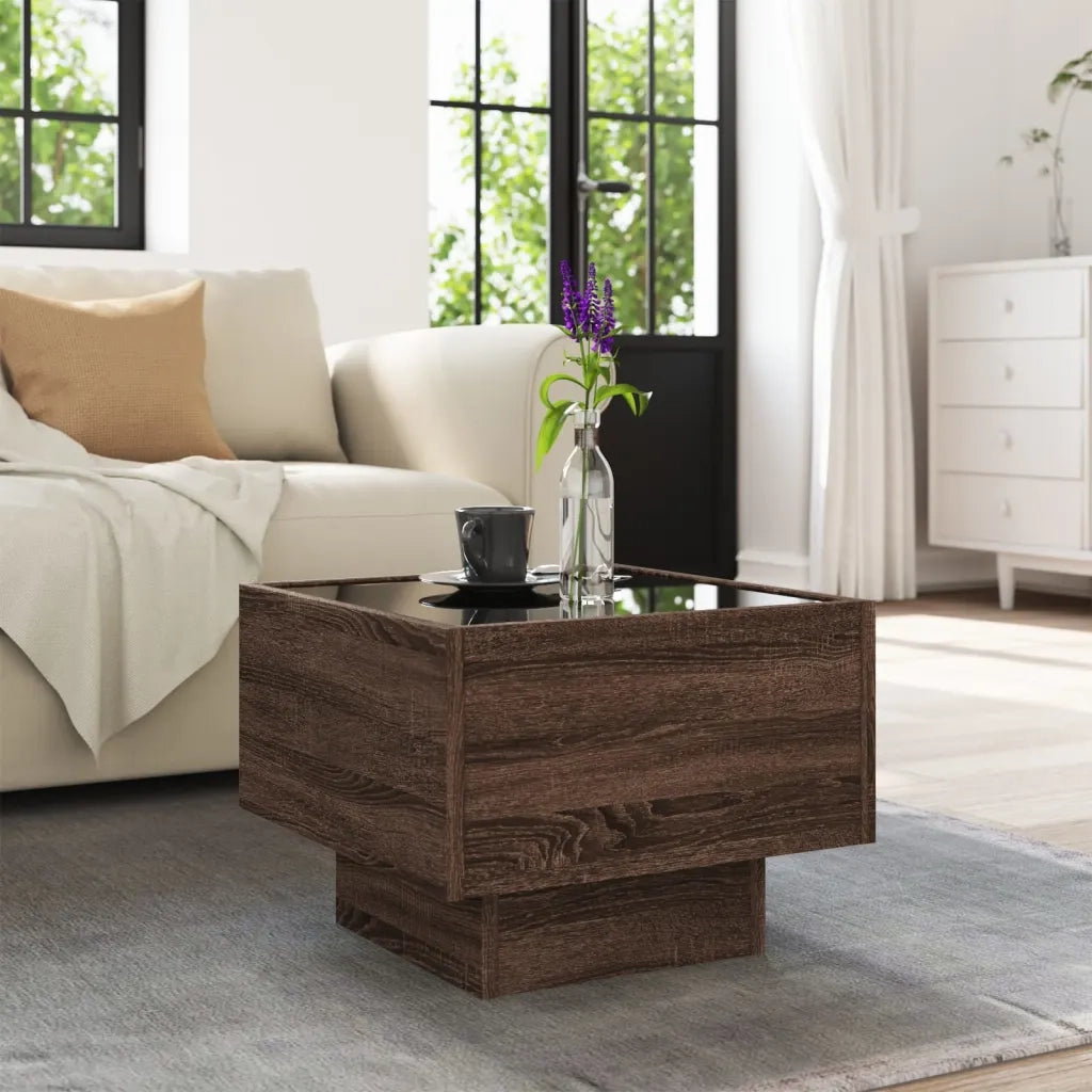 Tavolino con LED Rovere Marrone 40x40x30cm in Legno Multistrato 847503
