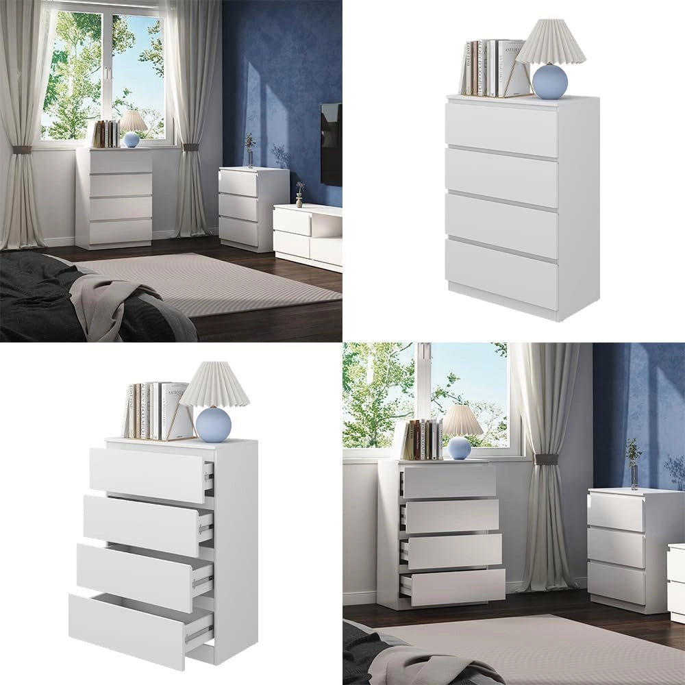 Cassettiera Calisto, Bianco, 70 x 102 cm, per riporre abiti e oggetti di uso quotidiano