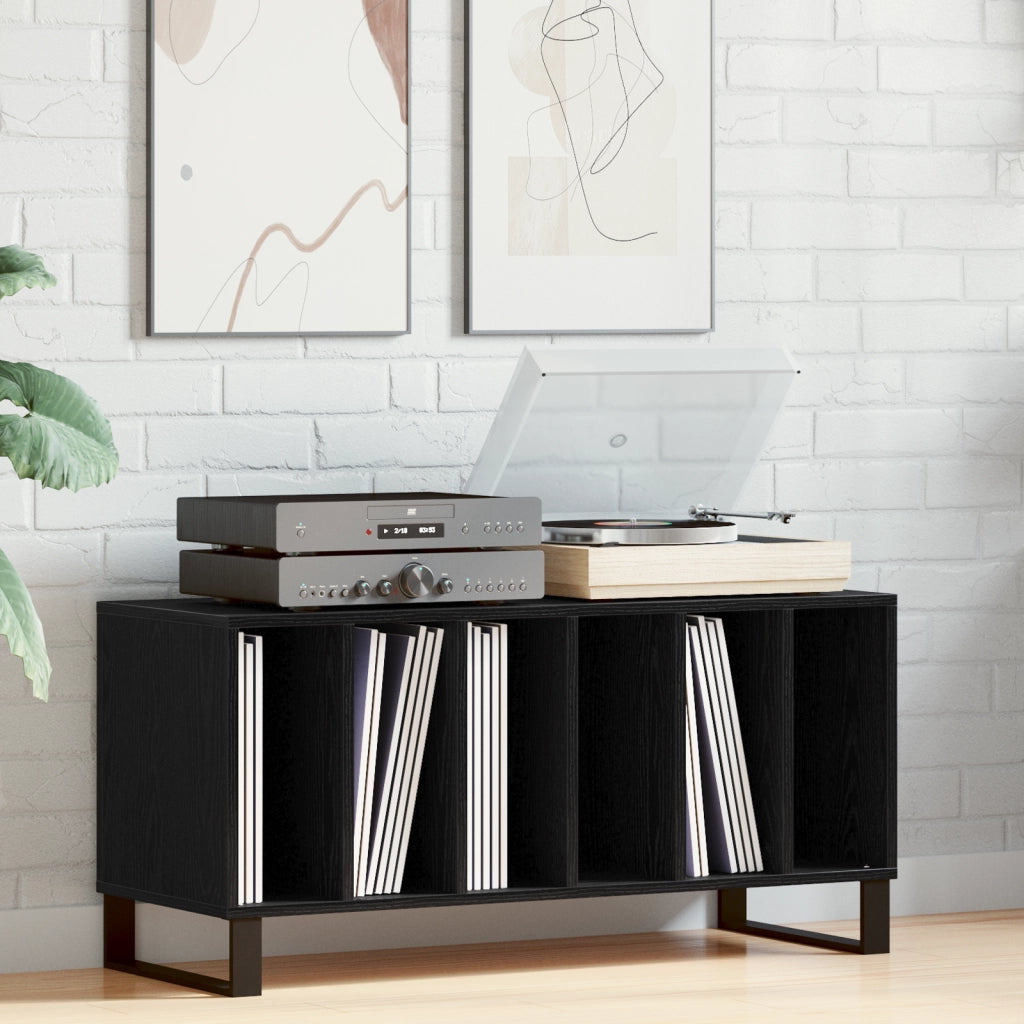 Mobile per dischi  Nero Rovere 100x38x48 cm in Legno ingegnerizzato