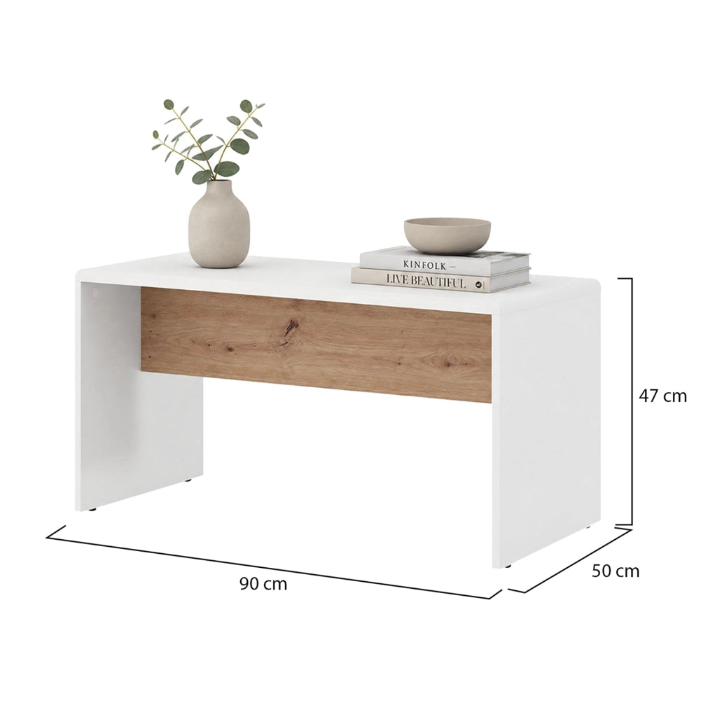 Limatola, Tavolino da Salotto Forma Rettangolare, 90x50x47h cm Bianco Opaco