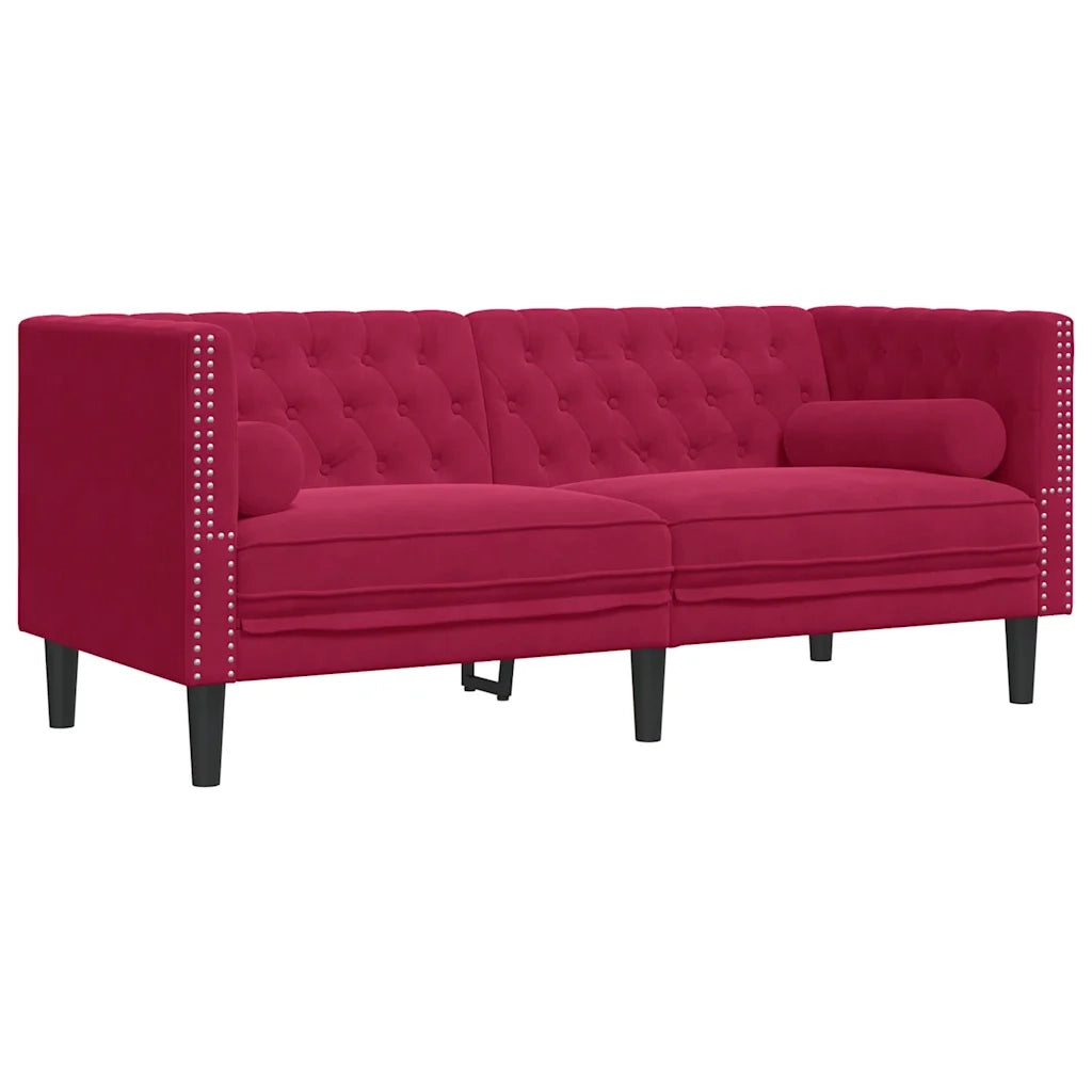 Divano Chesterfield con Rinforzi 2 Posti Rosso Vino in Velluto